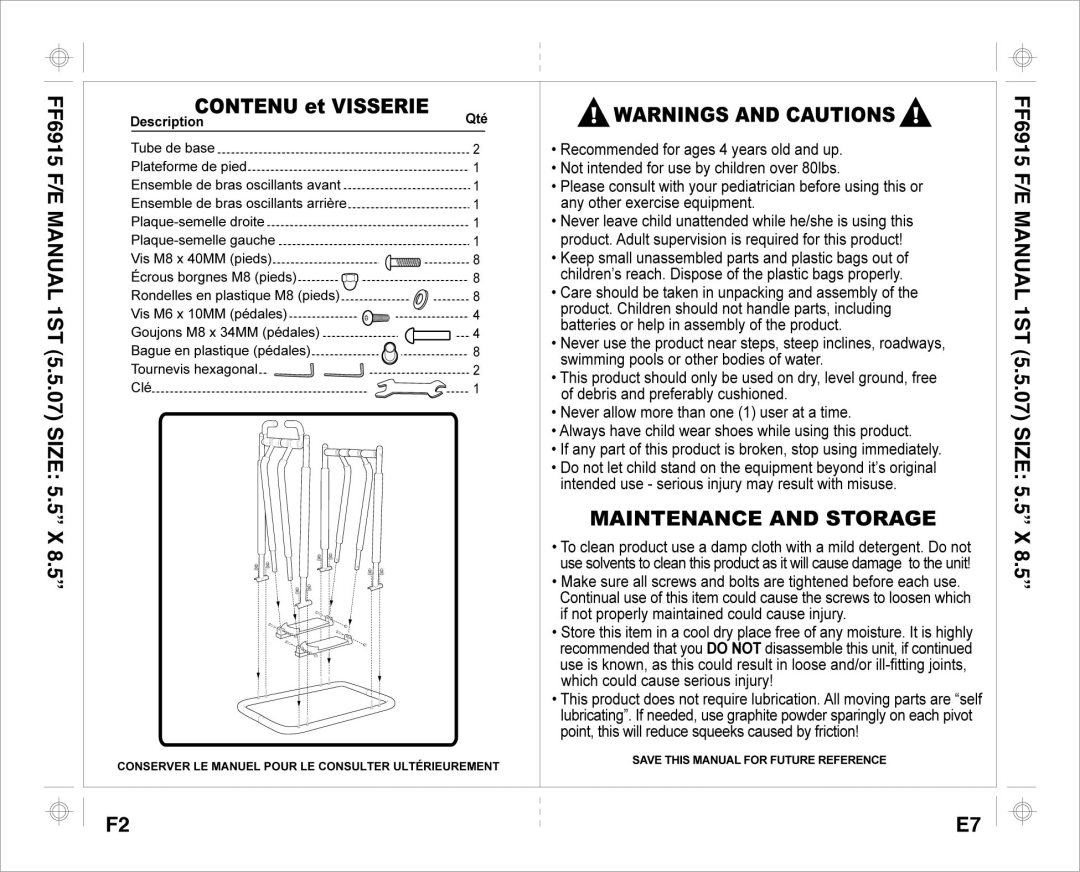 Aqua Leisure FF-6915 F, FF-6915 E manual 