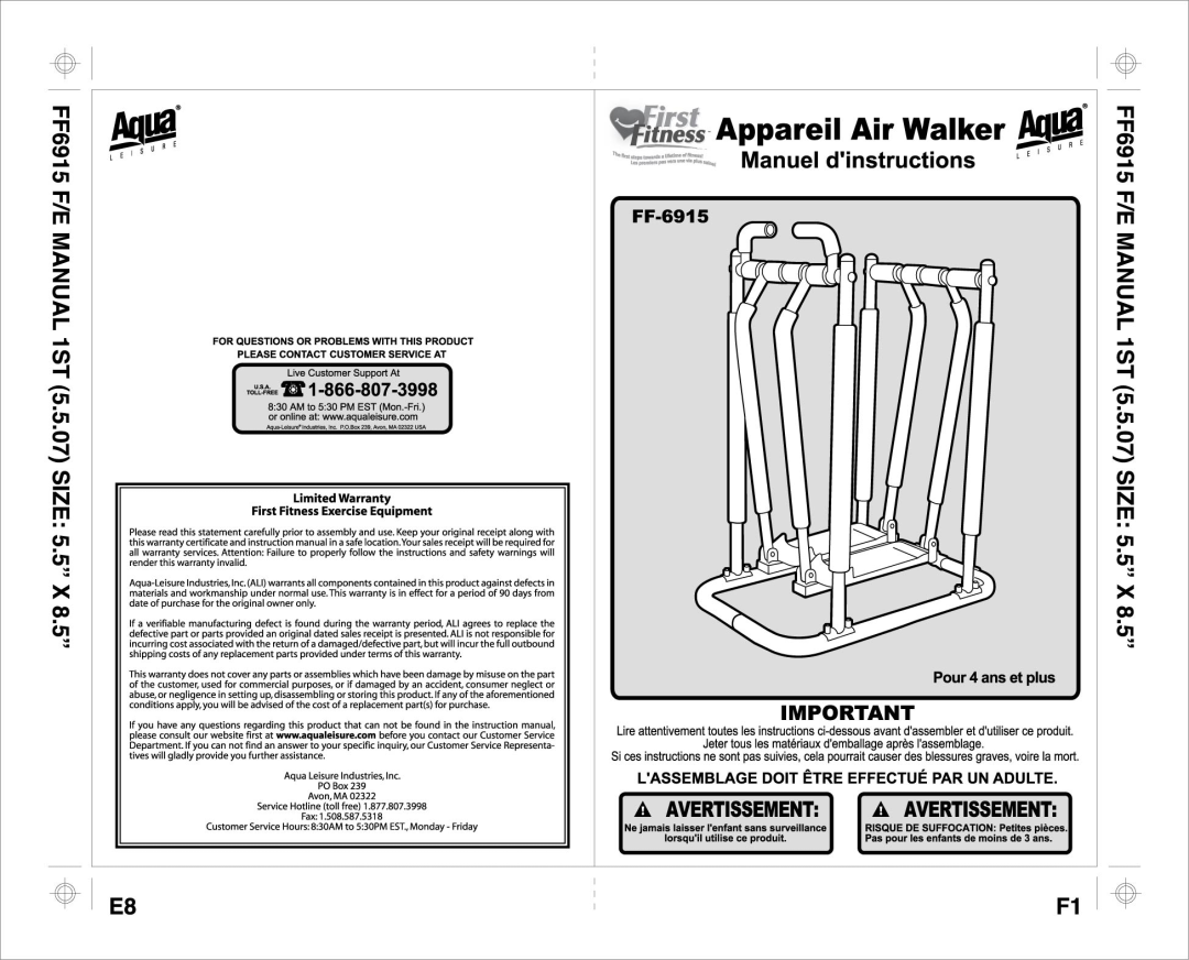 Aqua Leisure FF-6915 E, FF-6915 F manual 