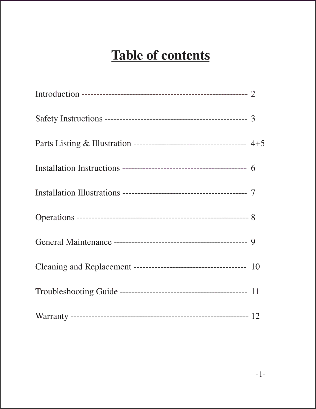 Aqua Leisure SA-3766 manual Table of contents 