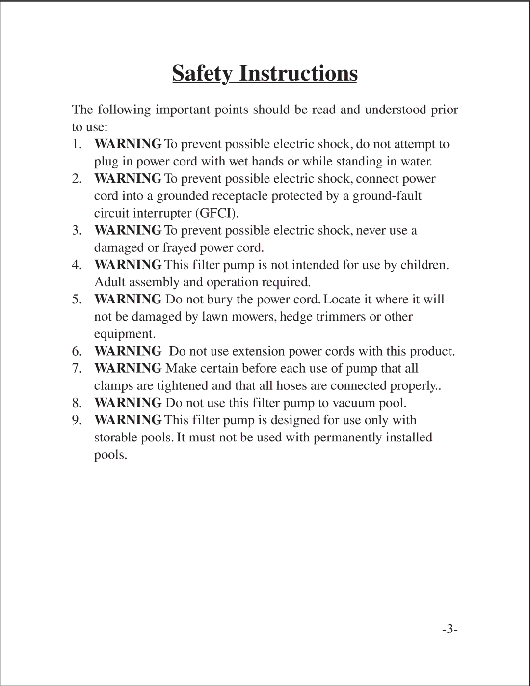 Aqua Leisure SA-3766 manual Safety Instructions 