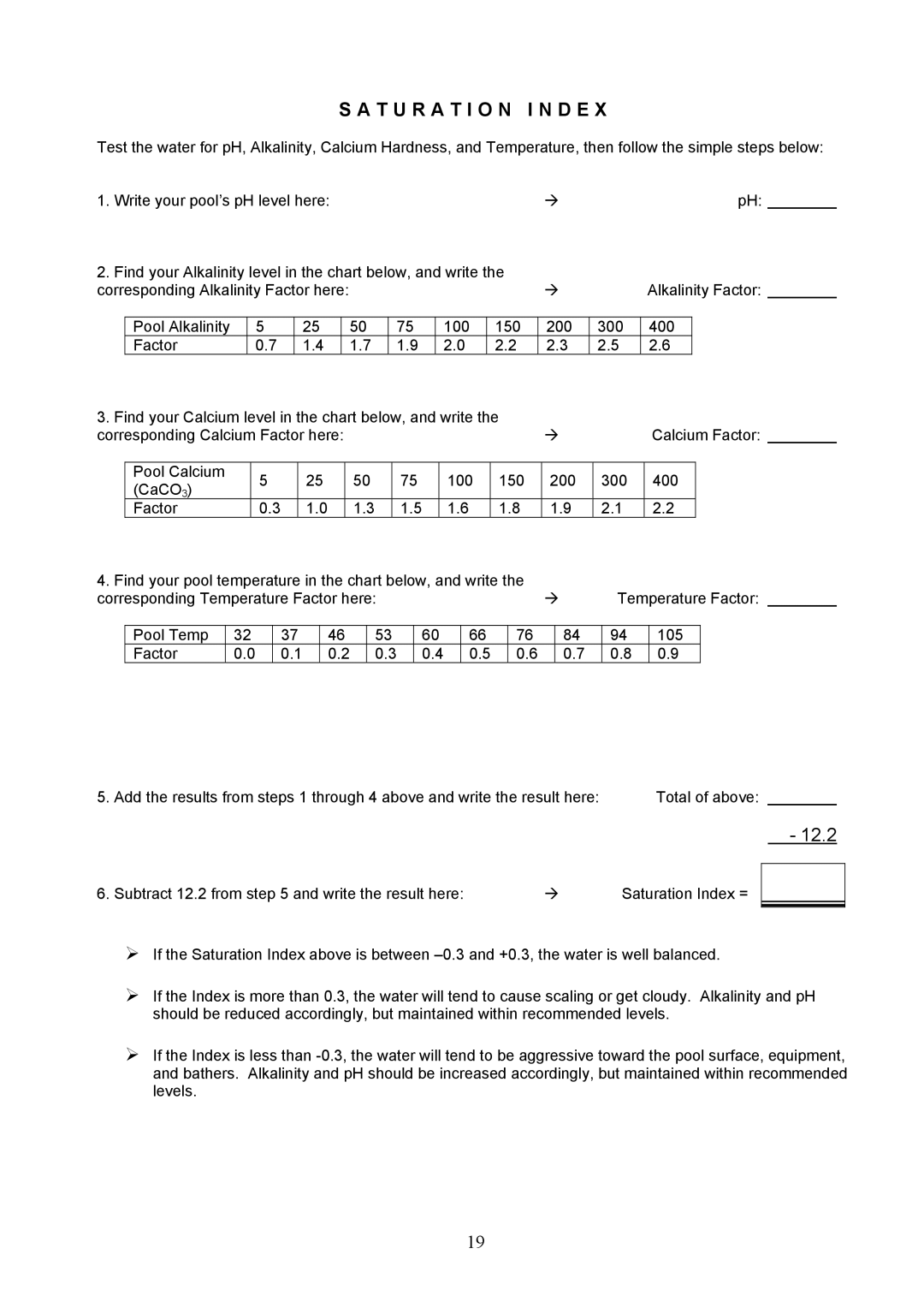 Aqua Products CC-550, CC-350 owner manual T U R a T I O N I N D E, 12.2 