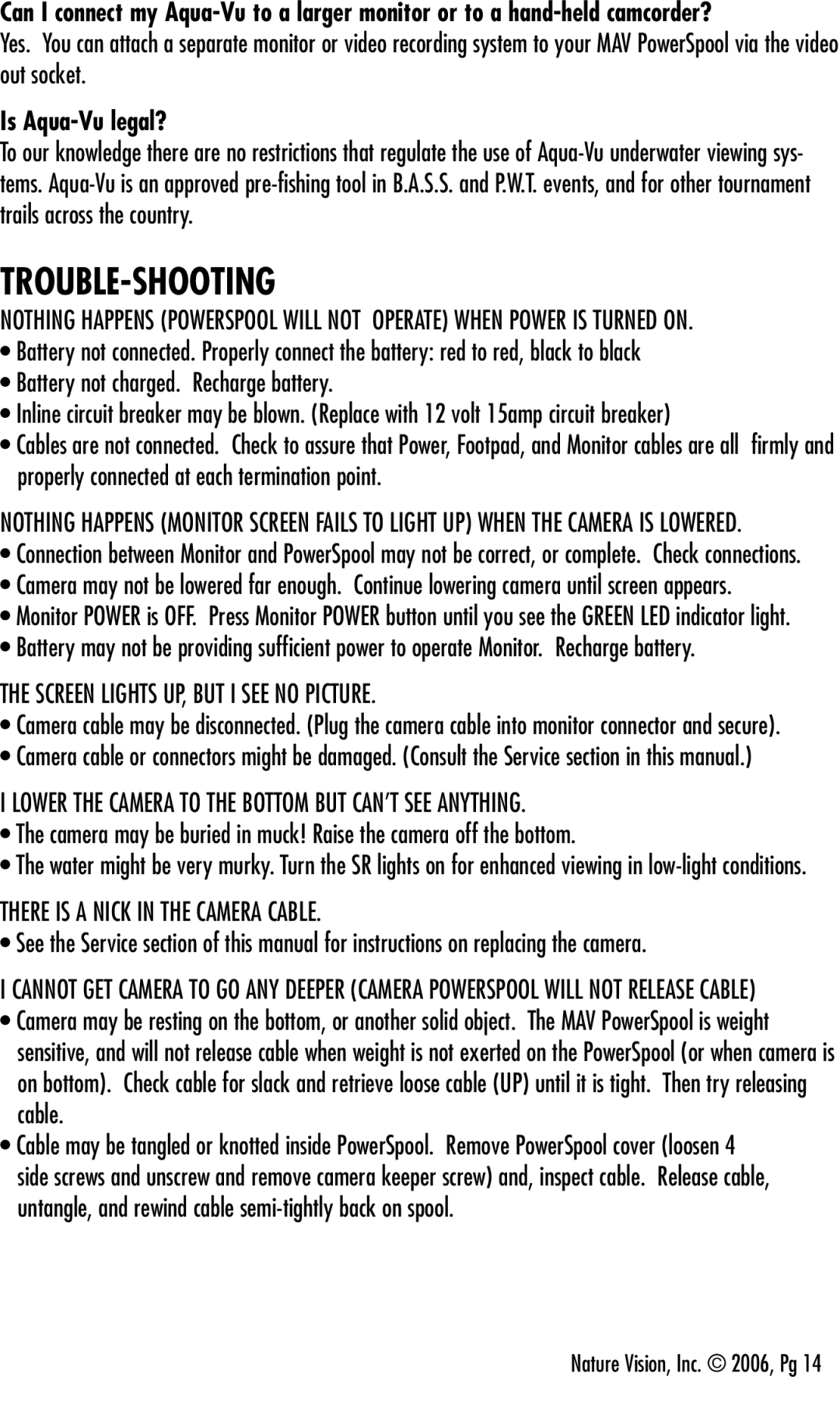 Aqua-Vu Aqua-Vu MAV manual Trouble-Shooting, Is Aqua-Vu legal? 