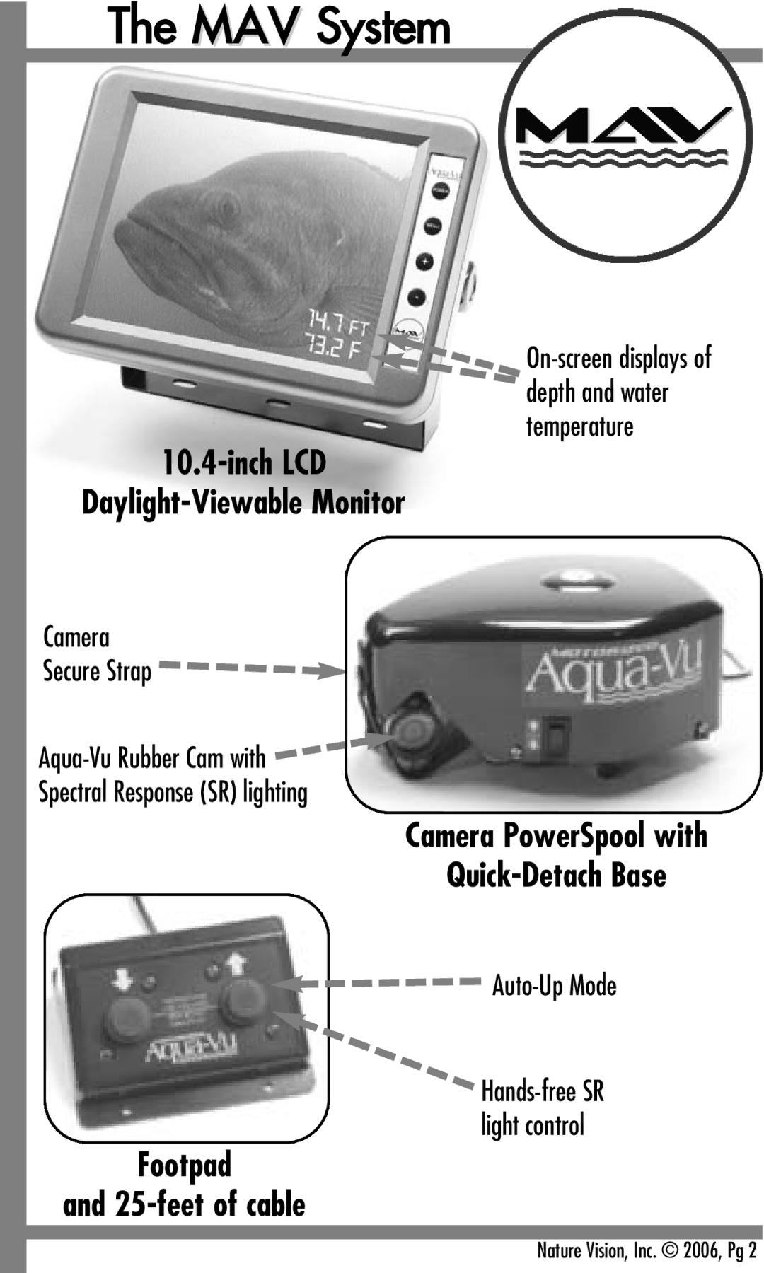 Aqua-Vu Aqua-Vu MAV manual Inch LCD Daylight-Viewable Monitor, Quick-Detach Base, Footpad 25-feet of cable 