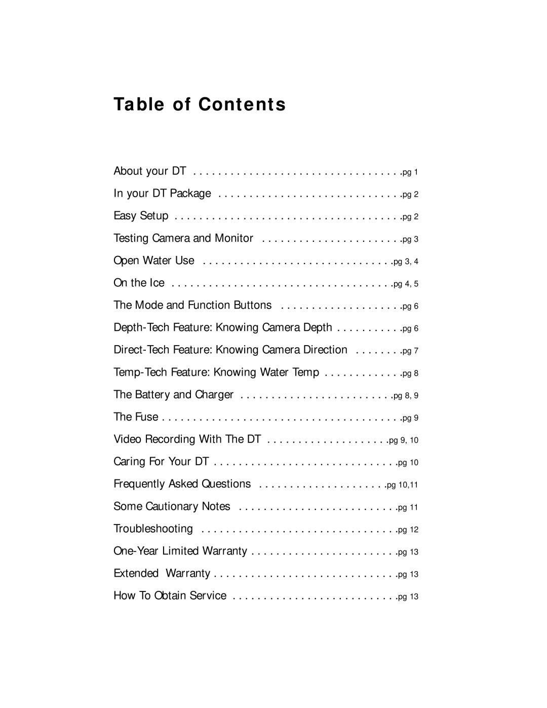 Aqua-Vu none manual Table of Contents 