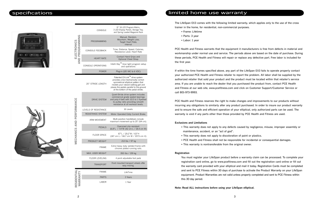 AquaBrew EX3 manual Speciﬁcations, Limited home use warranty, Exclusions and Limitations, Registration 