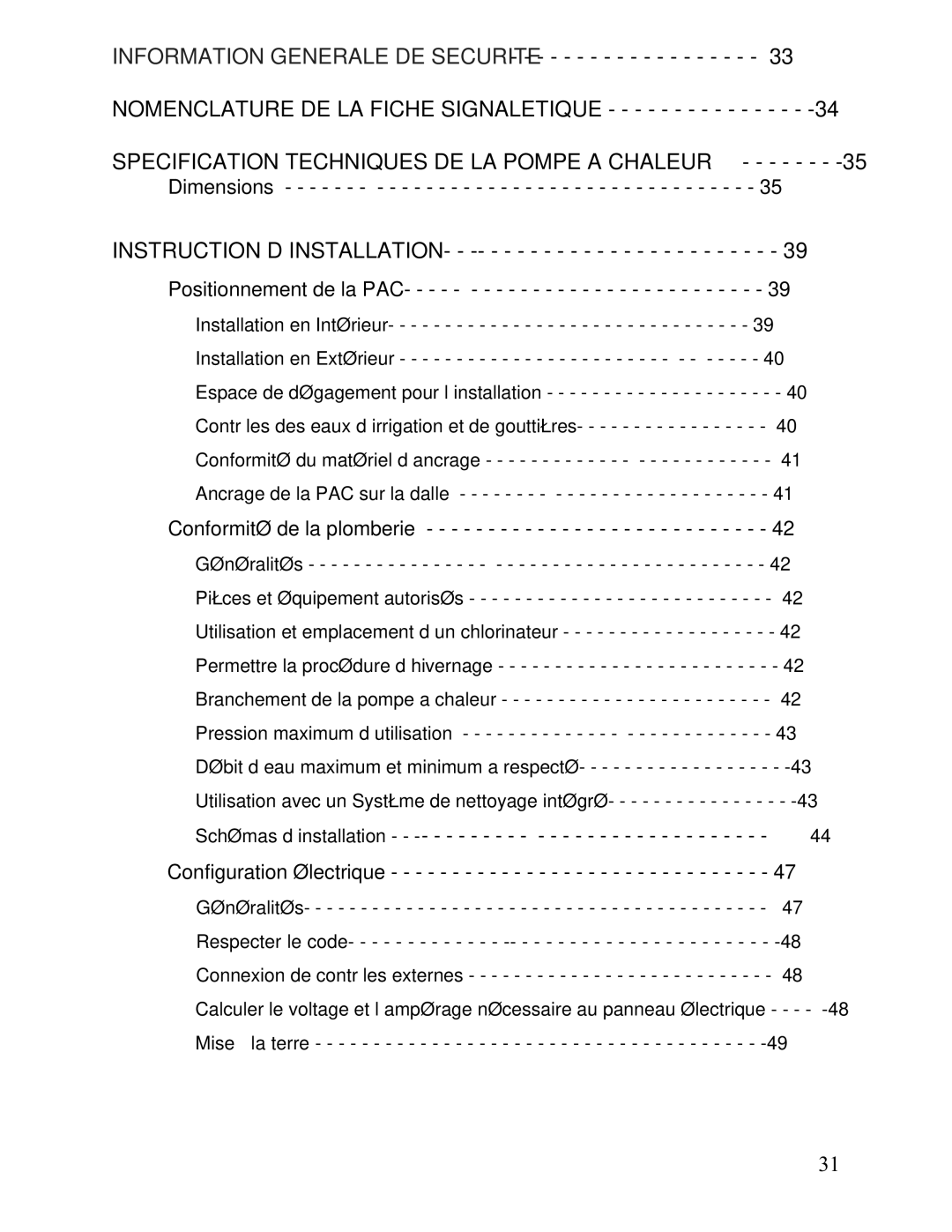 Aquacal 101, 121, 156, 110, 135, 111 owner manual Specification Techniques DE LA Pompe a Chaleur 