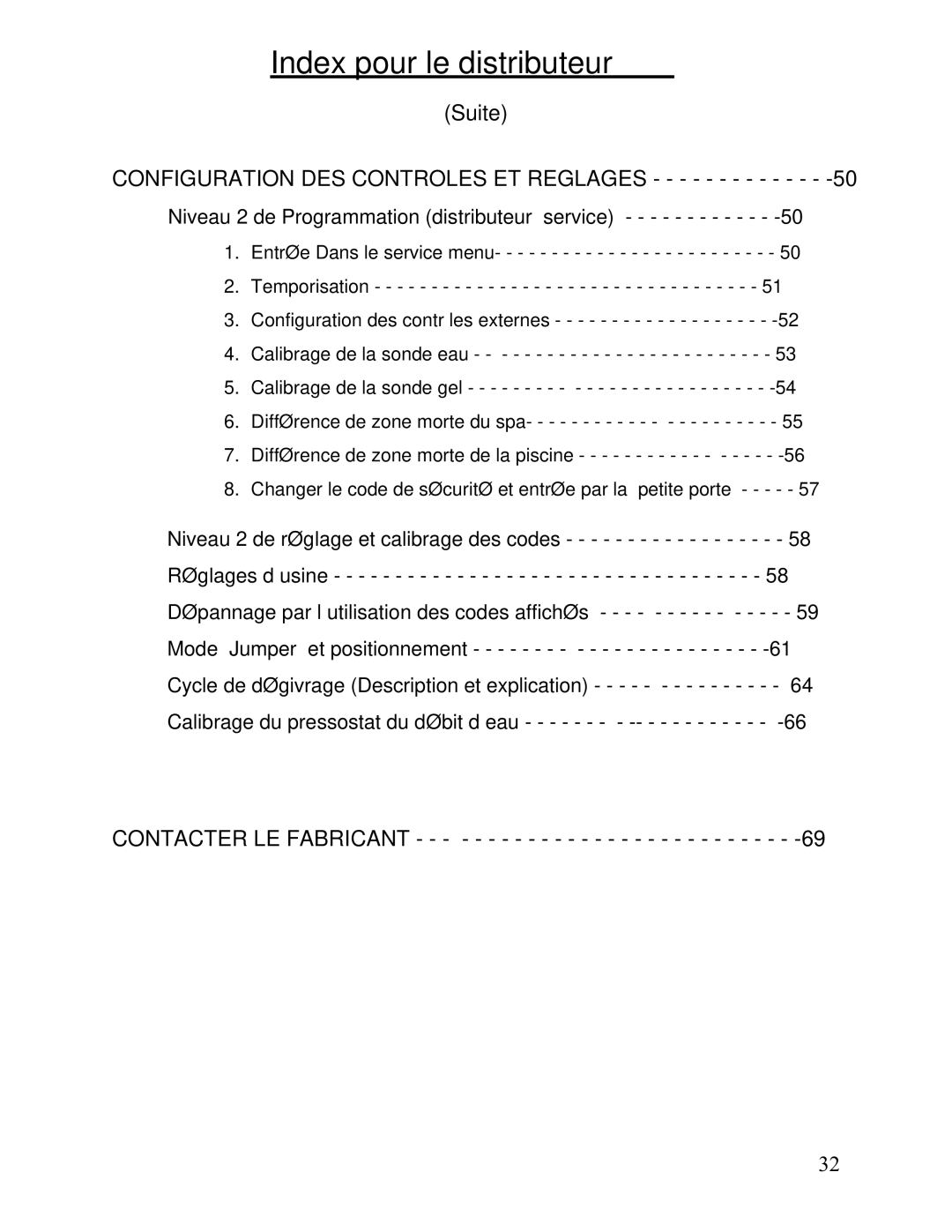 Aquacal 121, 101, 156, 110, 135, 111 owner manual Configuration DES Controles ET Reglages 