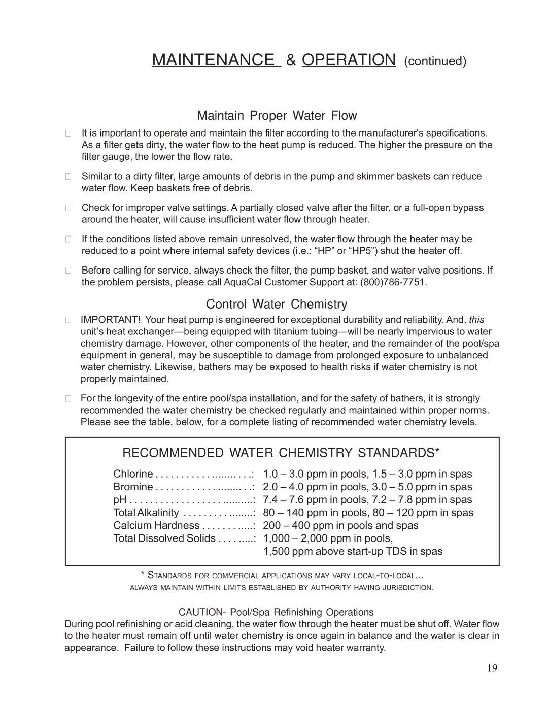 Aquacal 121, 101, 156, 110, 135, 111 owner manual Maintain Proper Water Flow, Control Water Chemistry 