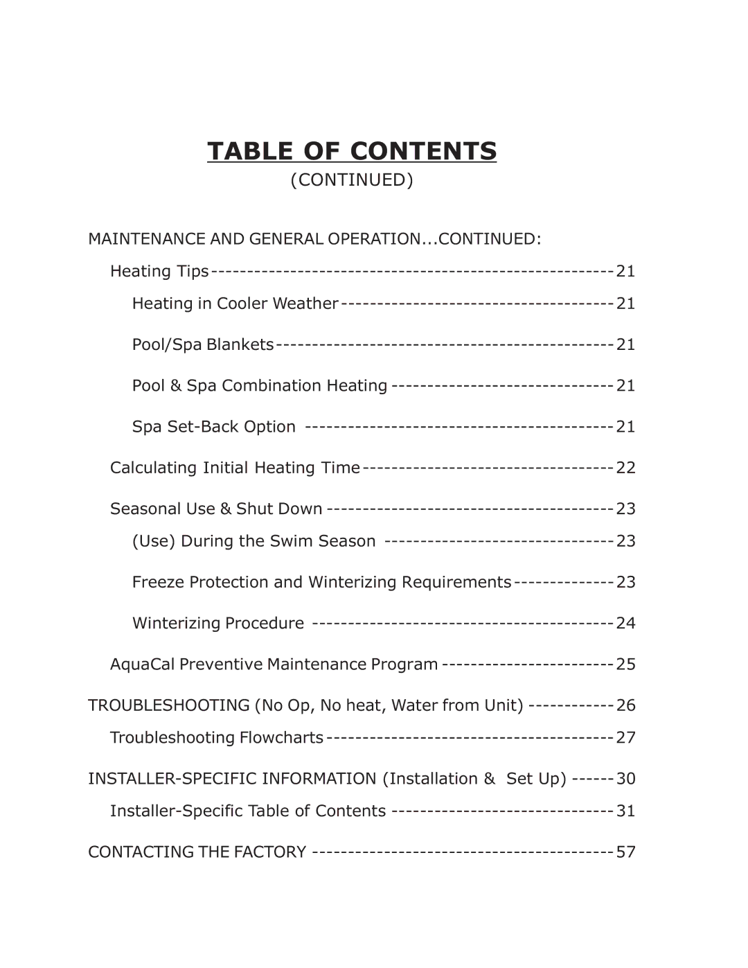 Aquacal 135, 101, 121, 156, 110, 111 owner manual Troubleshooting Flowcharts 