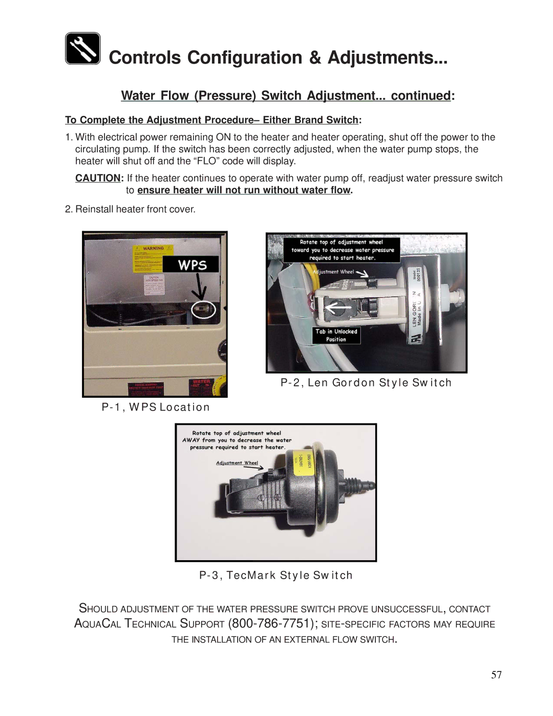 Aquacal 120, 155 owner manual Len Gordon Style Switch WPS Location TecMark Style Switch 