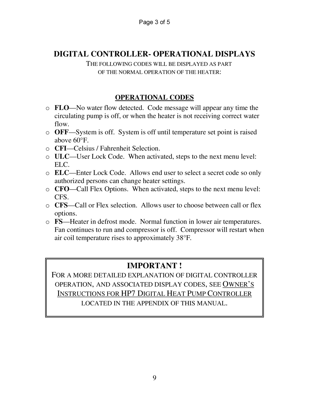 Aquacal 120, 155 owner manual Digital CONTROLLER- Operational Displays 