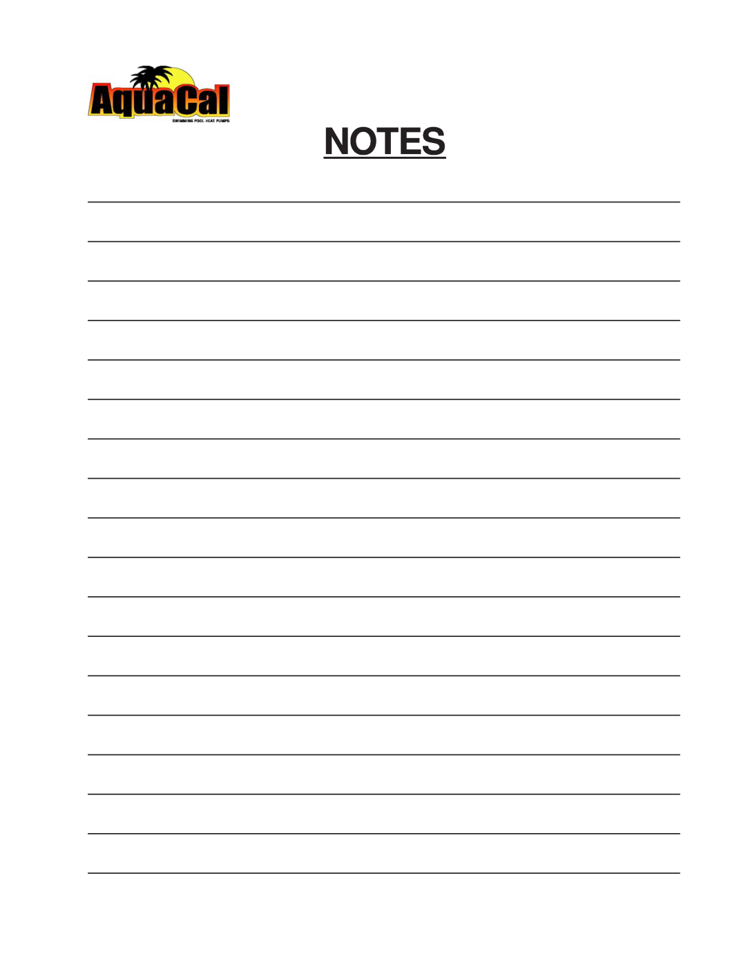 Aquacal 120, 155 owner manual Notes 