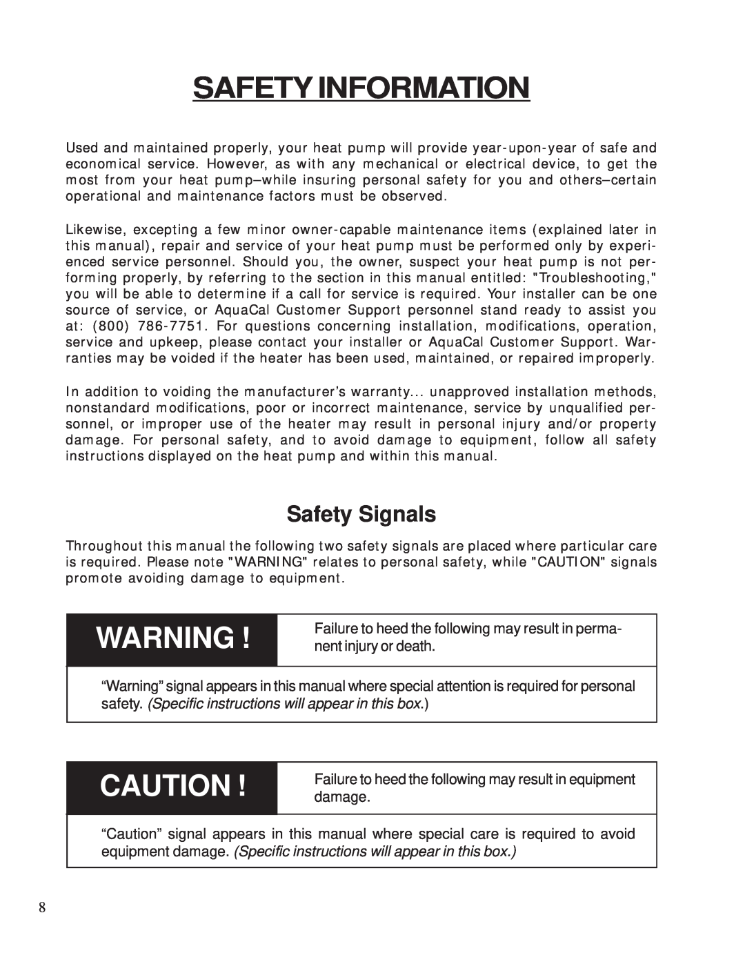 Aquacal 155, 120 owner manual Safety Information, Safety Signals 