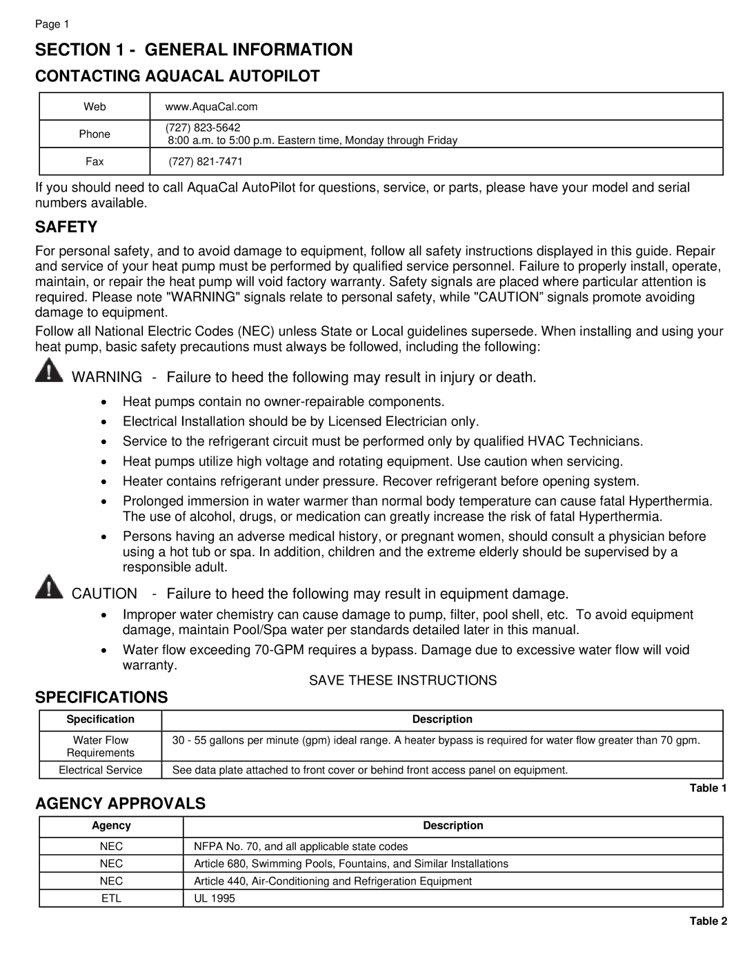 Aquacal 175, 35, 55 quick start General Information, Contacting Aquacal Autopilot, Safety, Specifications, Agency Approvals 