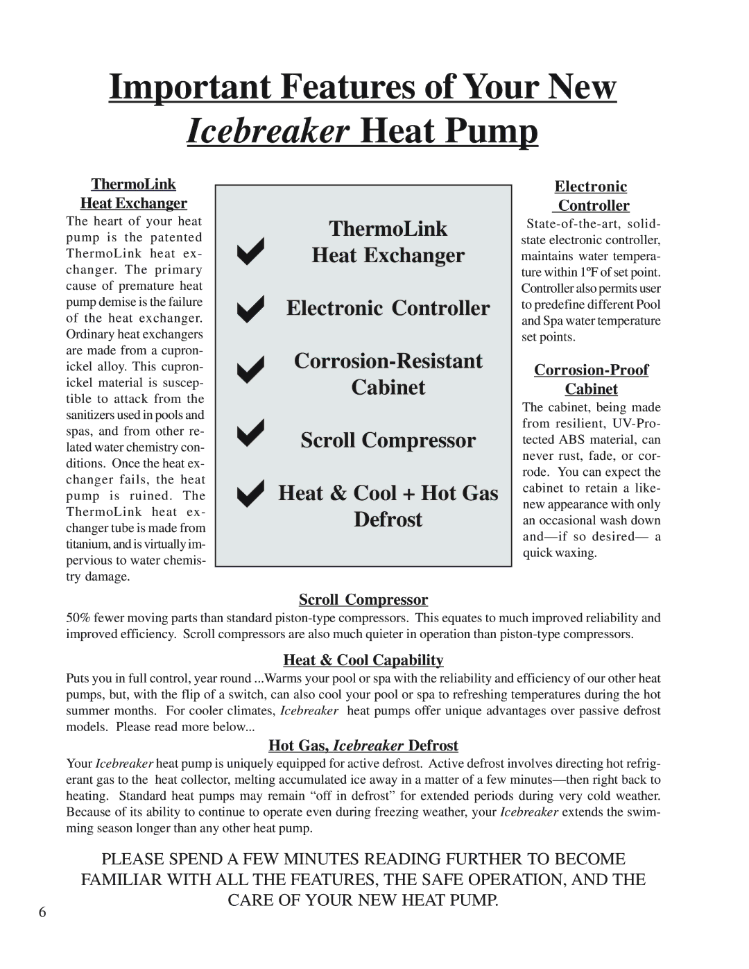 Aquacal H/AT100R, H/AT120R owner manual Icebreaker Heat Pump 