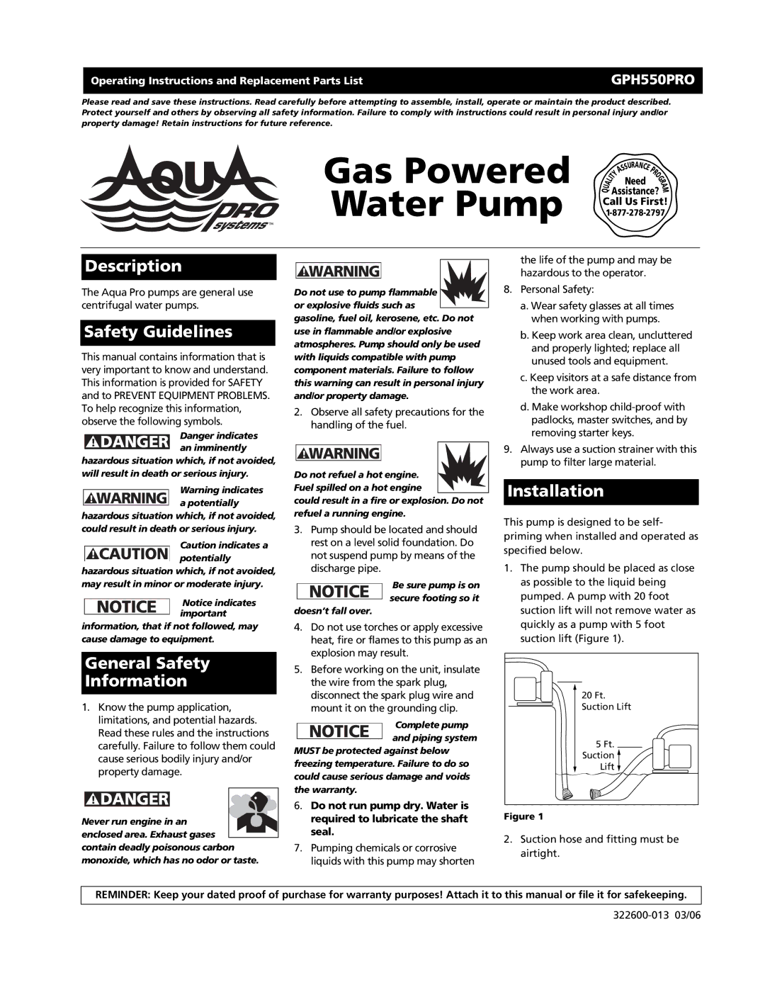 AquaPRO GPH550PRO operating instructions Call Us First 