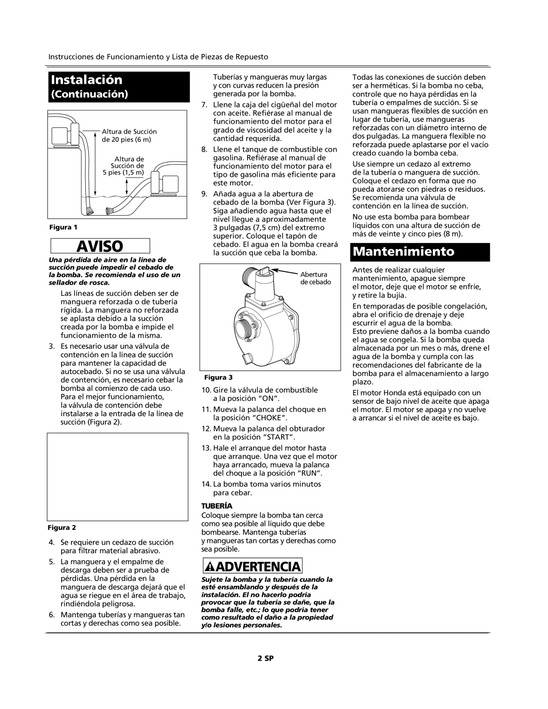 AquaPRO GPH550PRO operating instructions Aviso, Tubería 