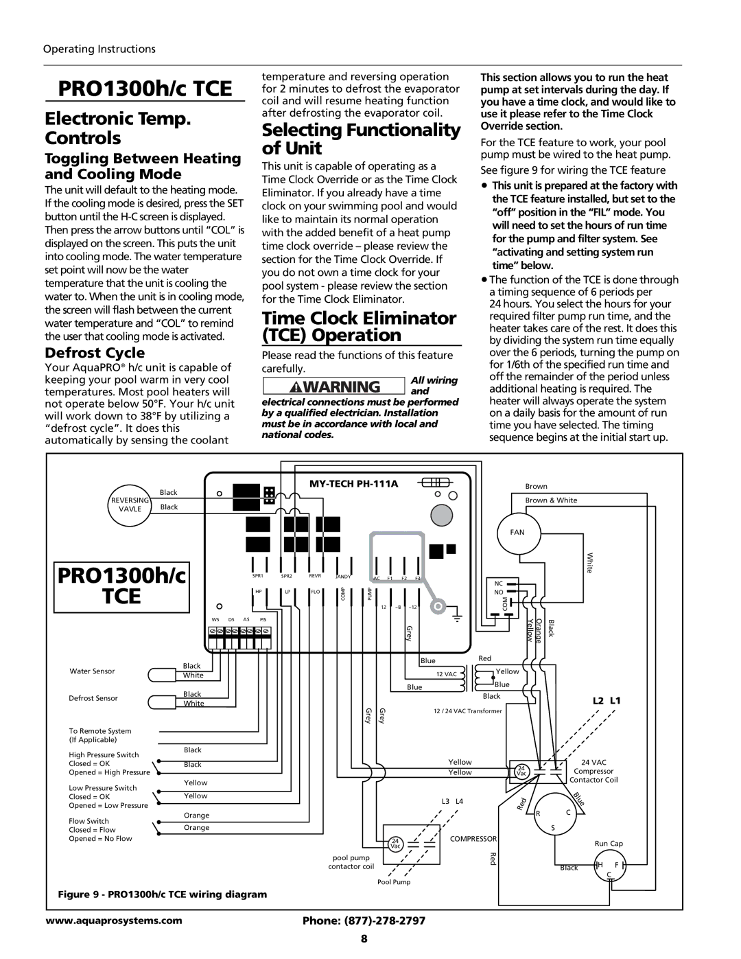 AquaPRO PRO1100e TCE, PRO1300 TCE owner manual PRO1300h/c TCE, Electronic Temp Controls, Selecting Functionality of Unit 