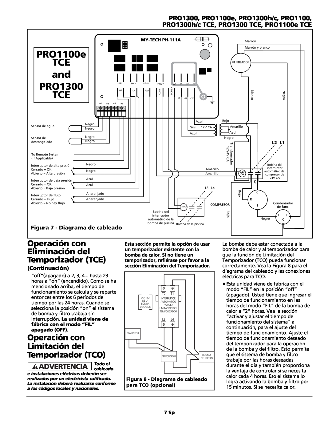AquaPRO PRO1300h/c Operación con Limitación del Temporizador TCO, Figura 7 - Diagrama de cableado, PRO1100e, Continuación 