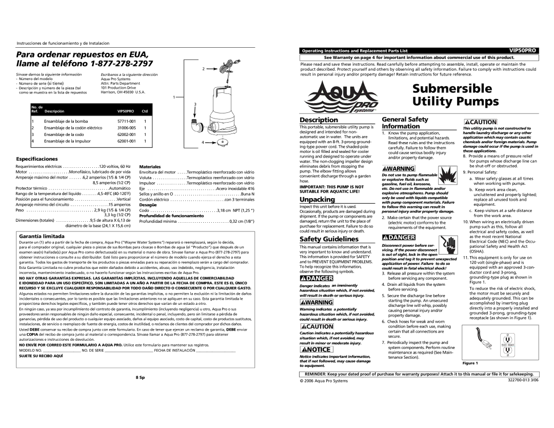 AquaPRO VIP50PRO operating instructions Description, Unpacking, Safety Guidelines, General Safety Information 