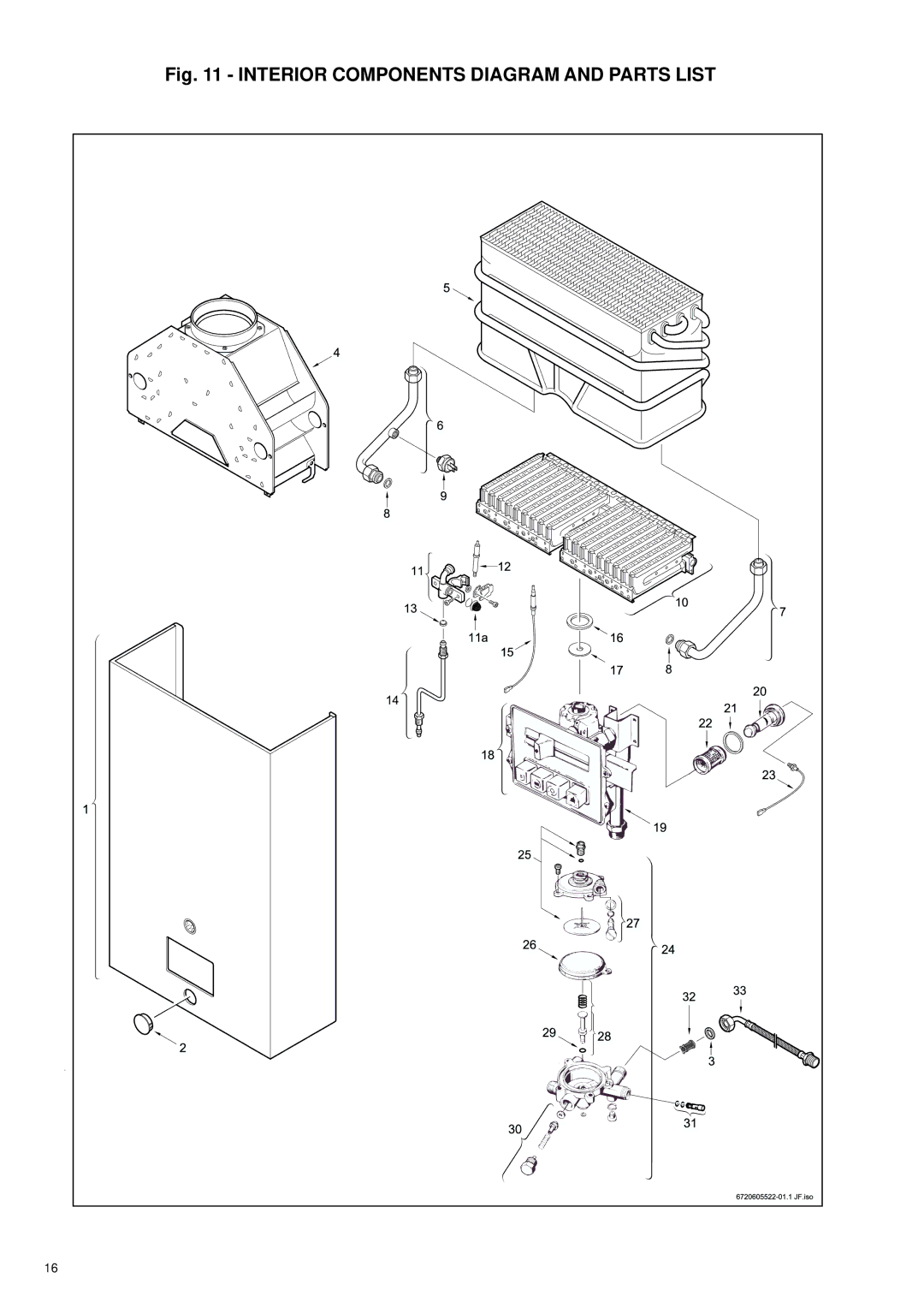 AquaStar 125B LPL, 125B NGL specifications Interior Components Diagram and Parts List 