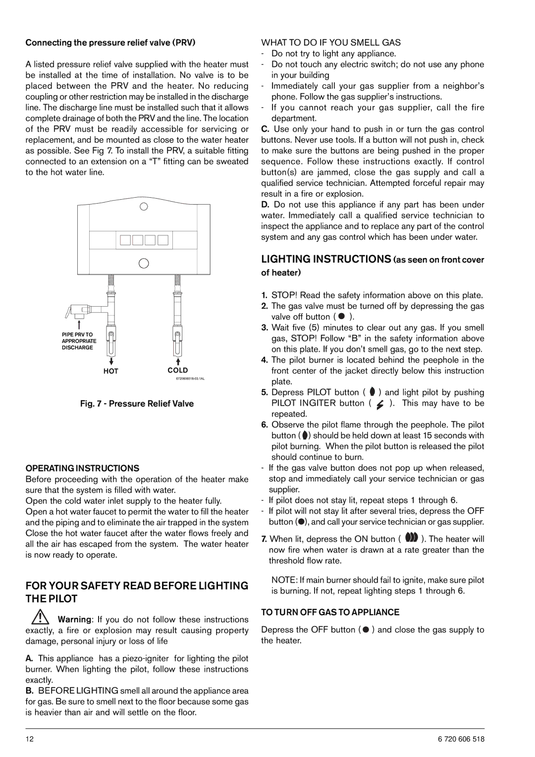 AquaStar 125B NGS For Your Safety Read Before Lighting the Pilot, Operating Instructions, What to do if YOU Smell GAS 