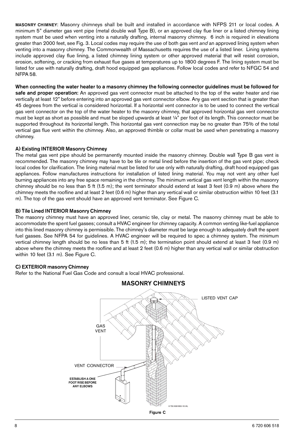 AquaStar 125B NGS specifications Masonry Chimneys, Figure C 720 606 