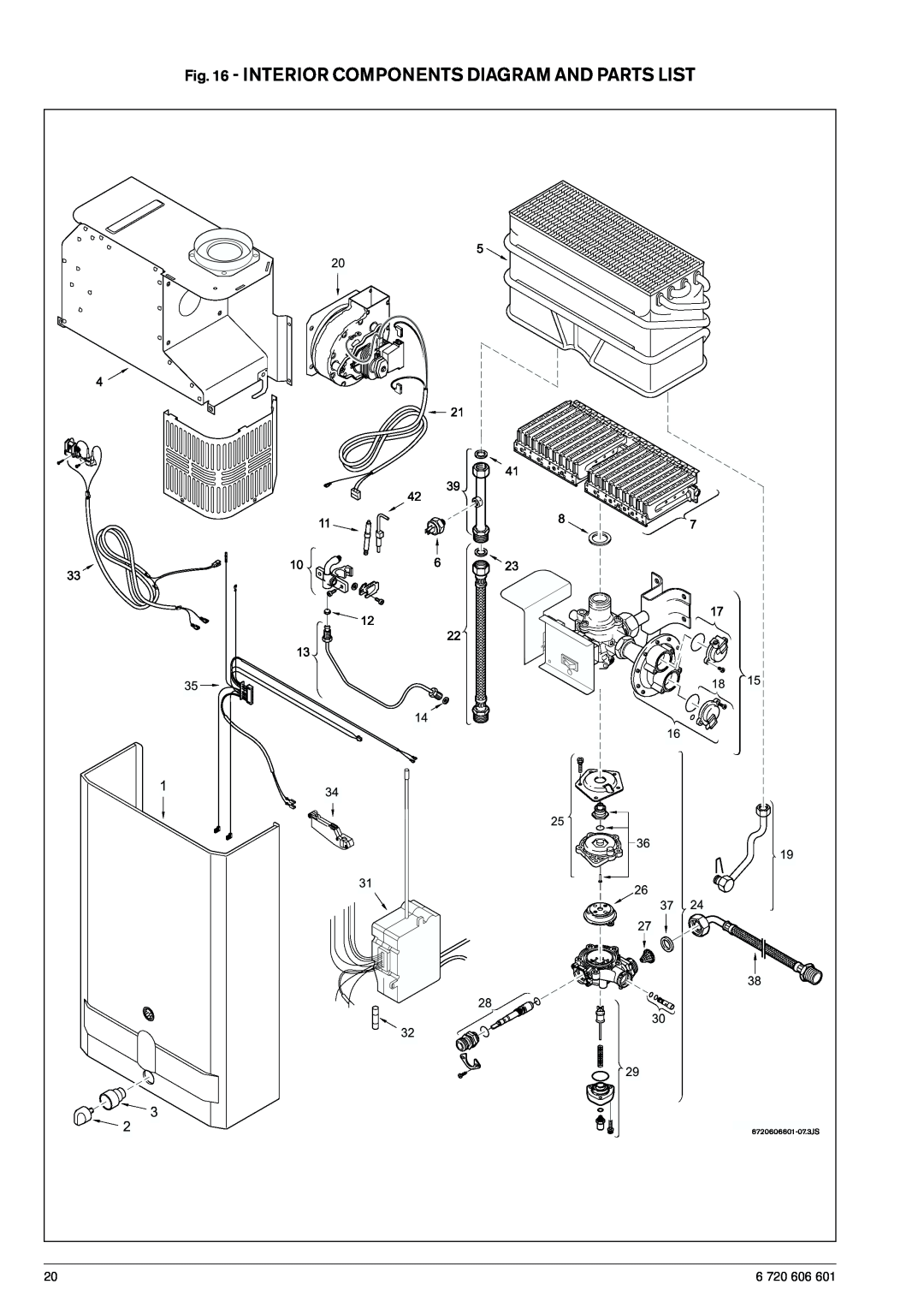 AquaStar 125FX NG, 125FX LP specifications Interior Components Diagram And Parts List, 6 720 606 
