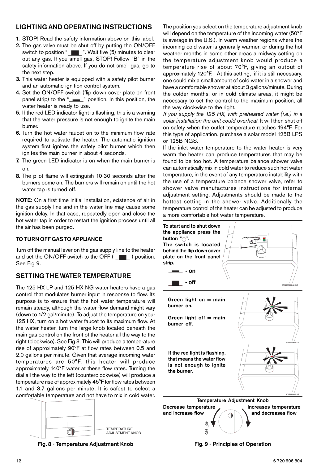 AquaStar 125HX LP Lighting and Operating Instructions, Setting the Water Temperature, To Turn OFF GAS to Appliance 