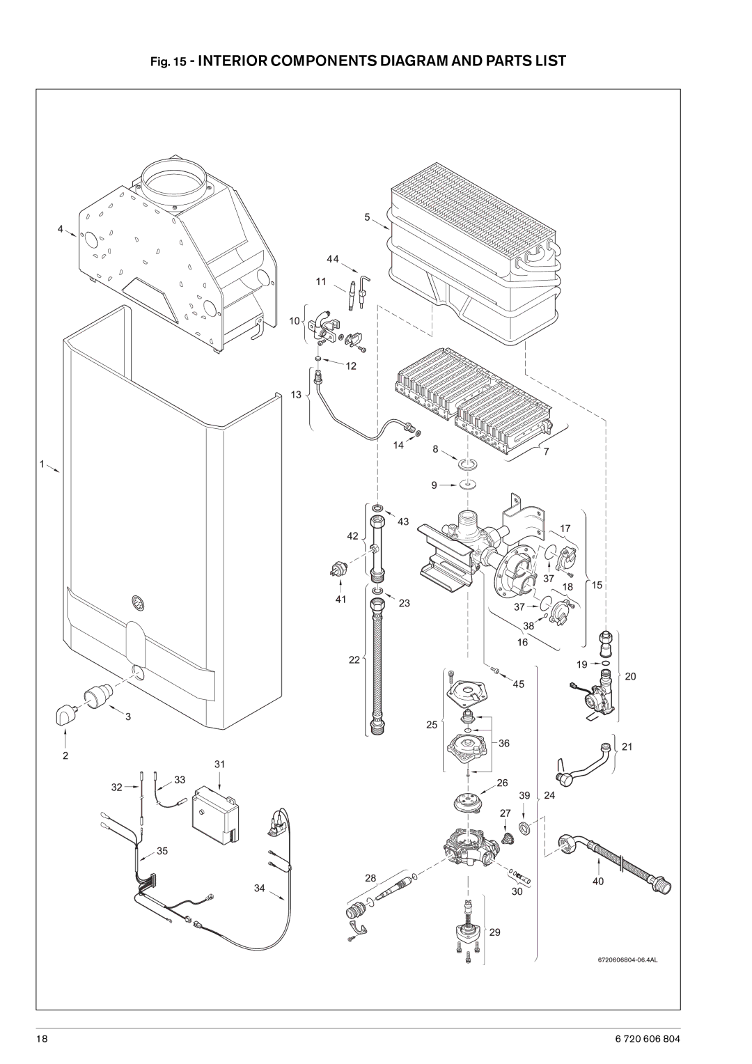 AquaStar 125HX LP, 125HX NG specifications Interior Components Diagram and Parts List 