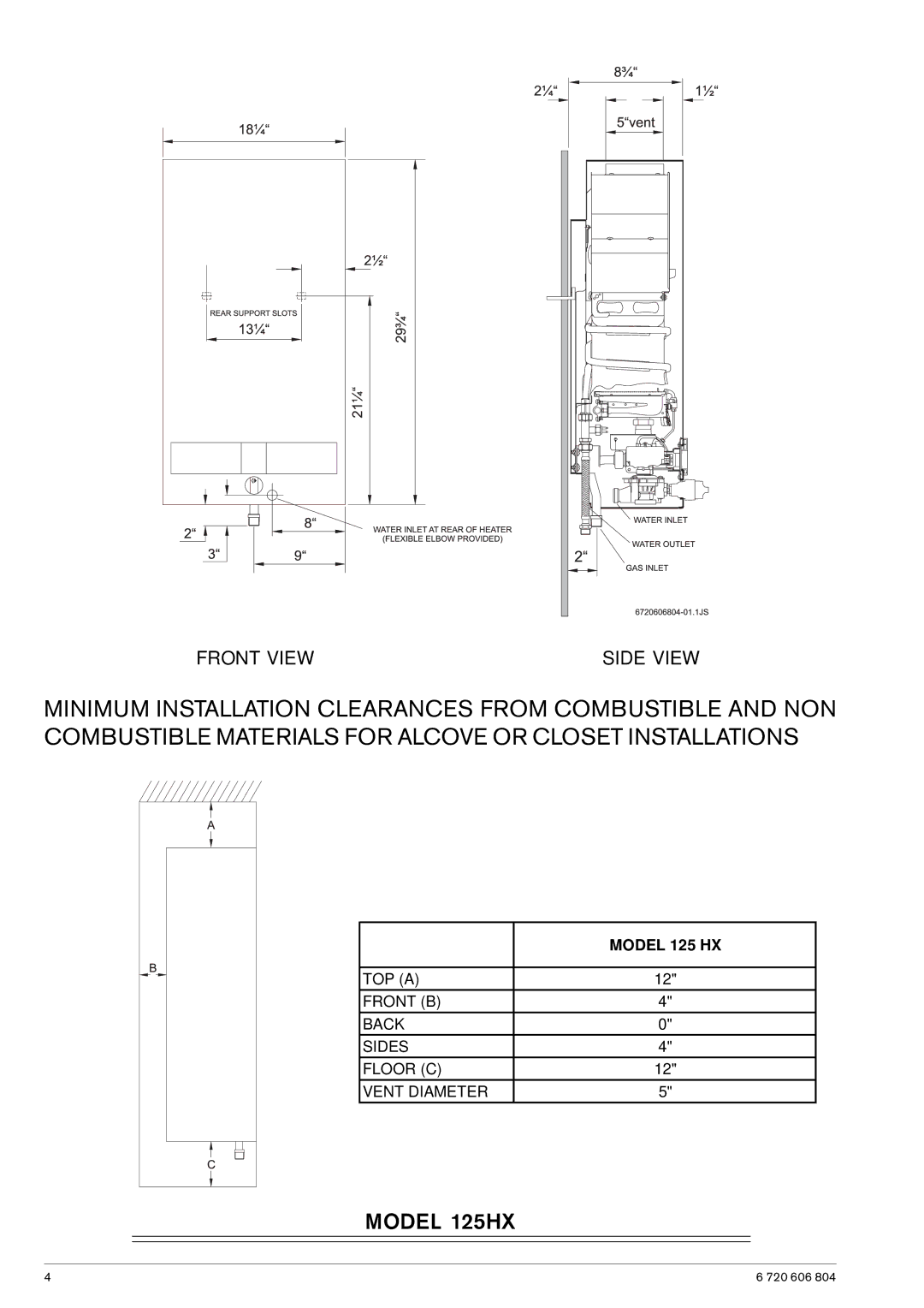 AquaStar 125HX LP, 125HX NG specifications Model 125HX 