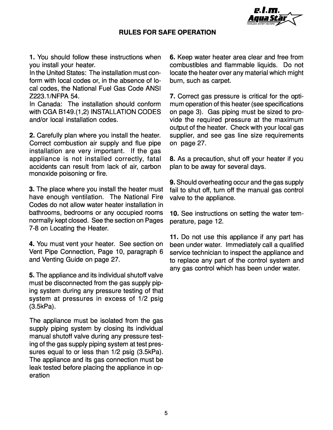 AquaStar 170 VP manual Rules For Safe Operation 
