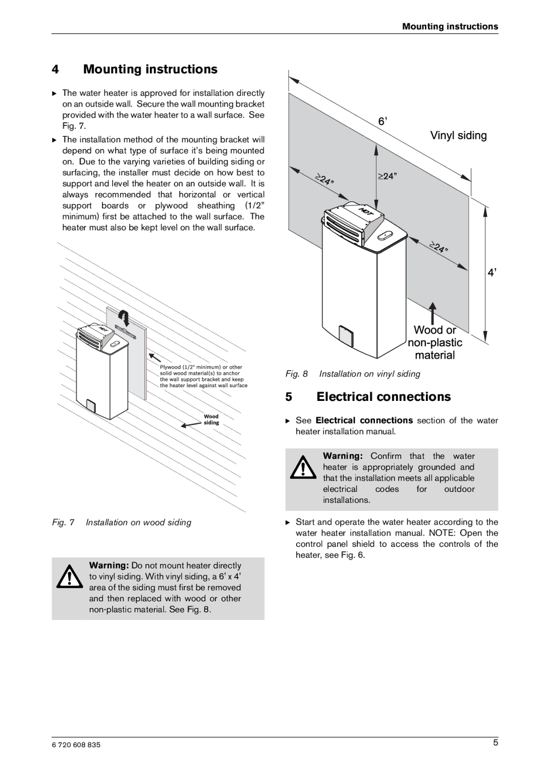 AquaStar 2400 ES, 2700 ES installation instructions Mounting instructions, Electrical connections 