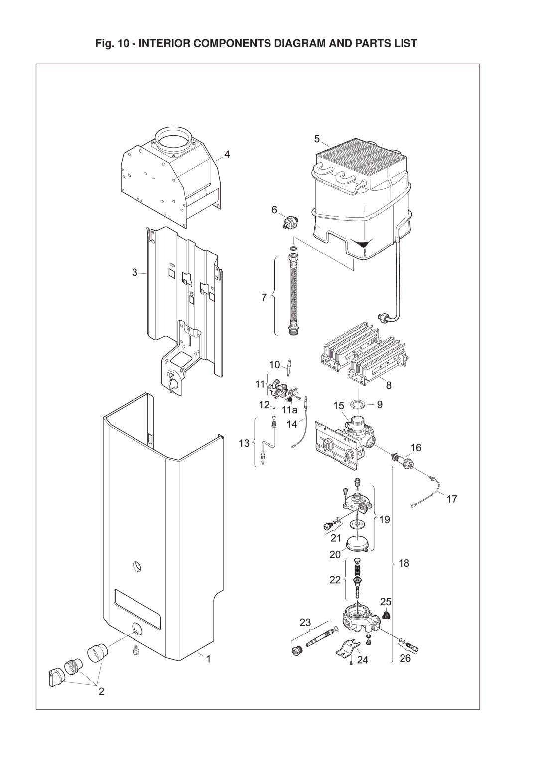 AquaStar 38B NG, 38B LP specifications Interior Components Diagram and Parts List 