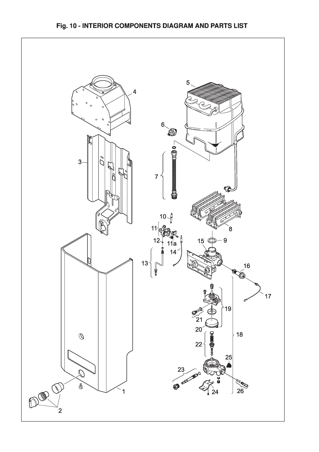 AquaStar 38B NG, 38B LP specifications Interior Components Diagram And Parts List 
