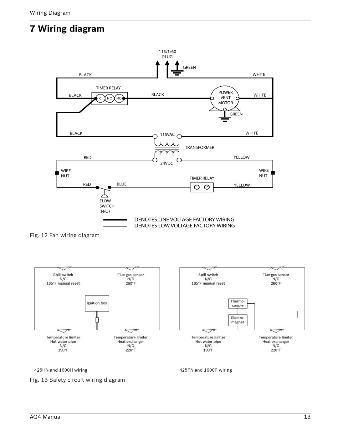 AquaStar AQ4 installation manual Wiring diagram, 425HN and 1600H wiring 