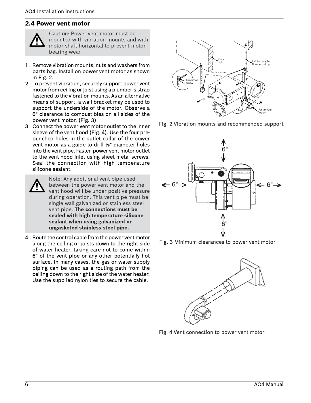 AquaStar AQ4 installation manual Power vent motor 
