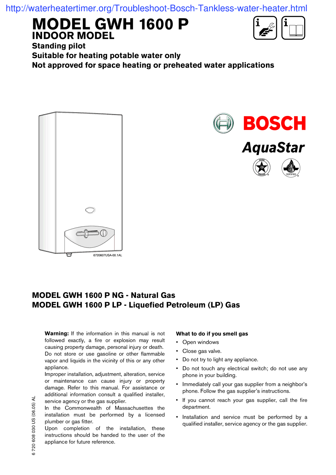 AquaStar manual Model GWH 1600 P 