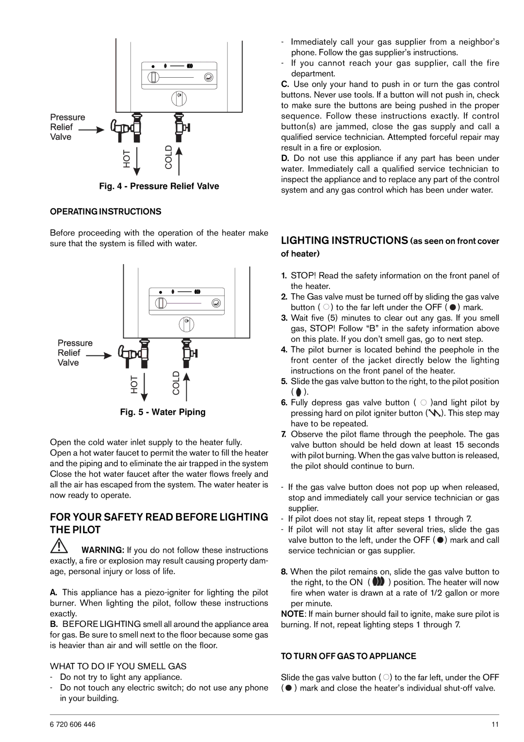 AquaStar NG operating instructions For Your Safety Read Before Lighting the Pilot, Operating Instructions 