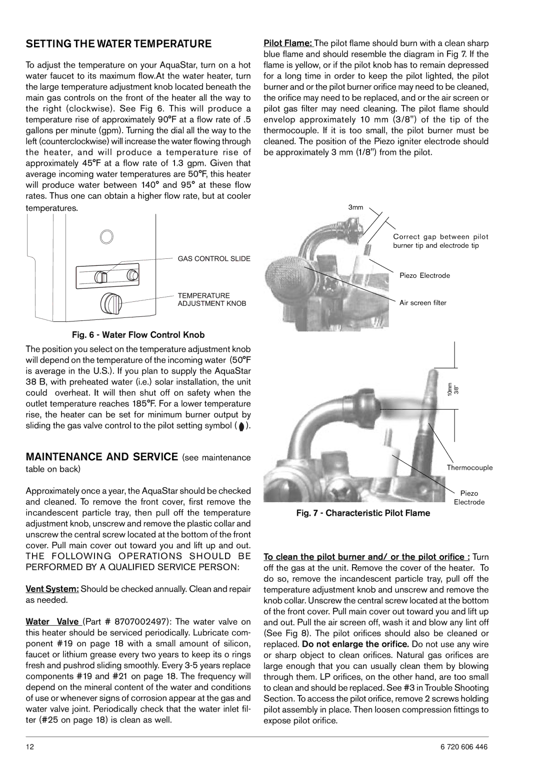 AquaStar NG operating instructions Setting the Water Temperature, Table on back 