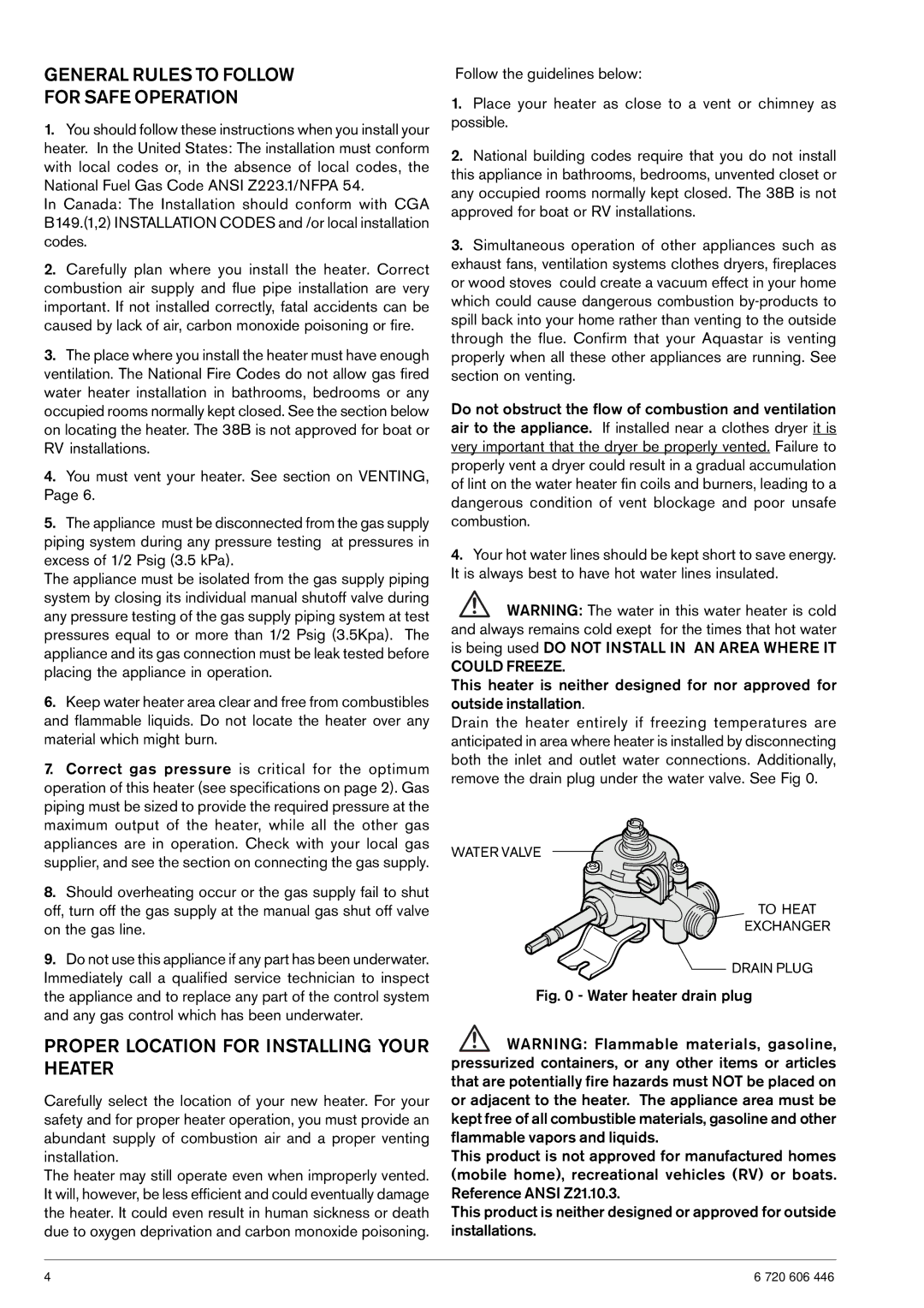 AquaStar NG operating instructions General Rules to Follow For Safe Operation, Proper Location for Installing Your Heater 