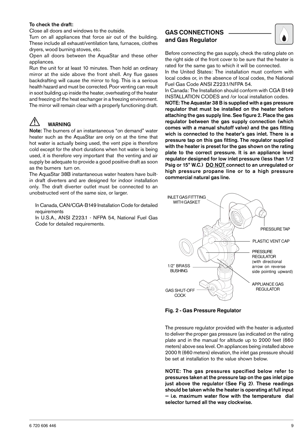 AquaStar NG operating instructions GAS Connections and Gas Regulator 