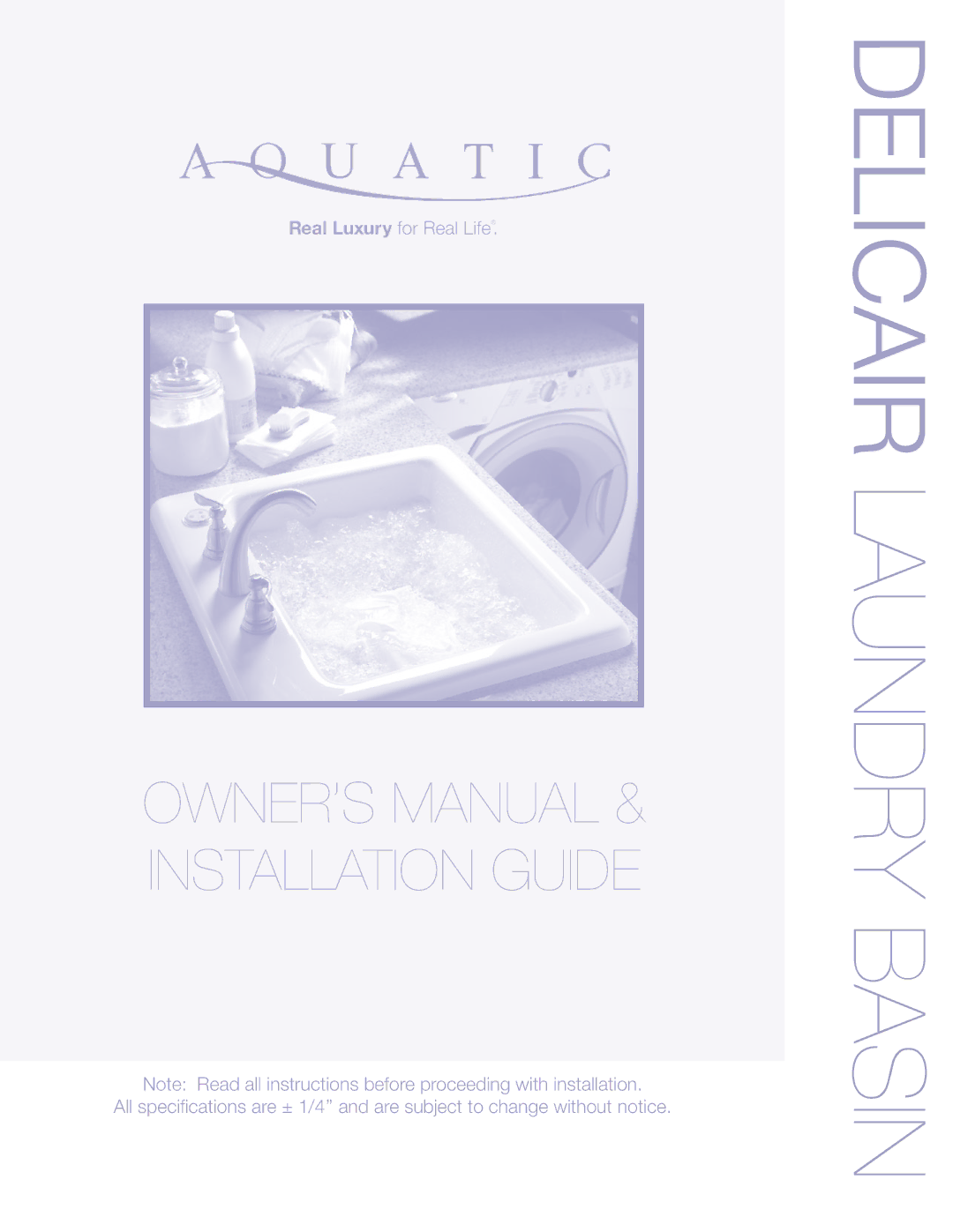 Aquatic Delicair Laundry Basin owner manual AS Y Bdelicair lAUNDR 