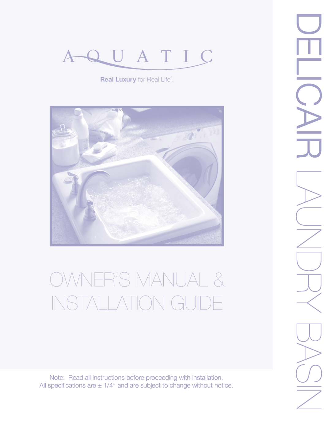 Aquatic Delicair Laundry Basin owner manual AS Y BDELICAIR lAUNDR 