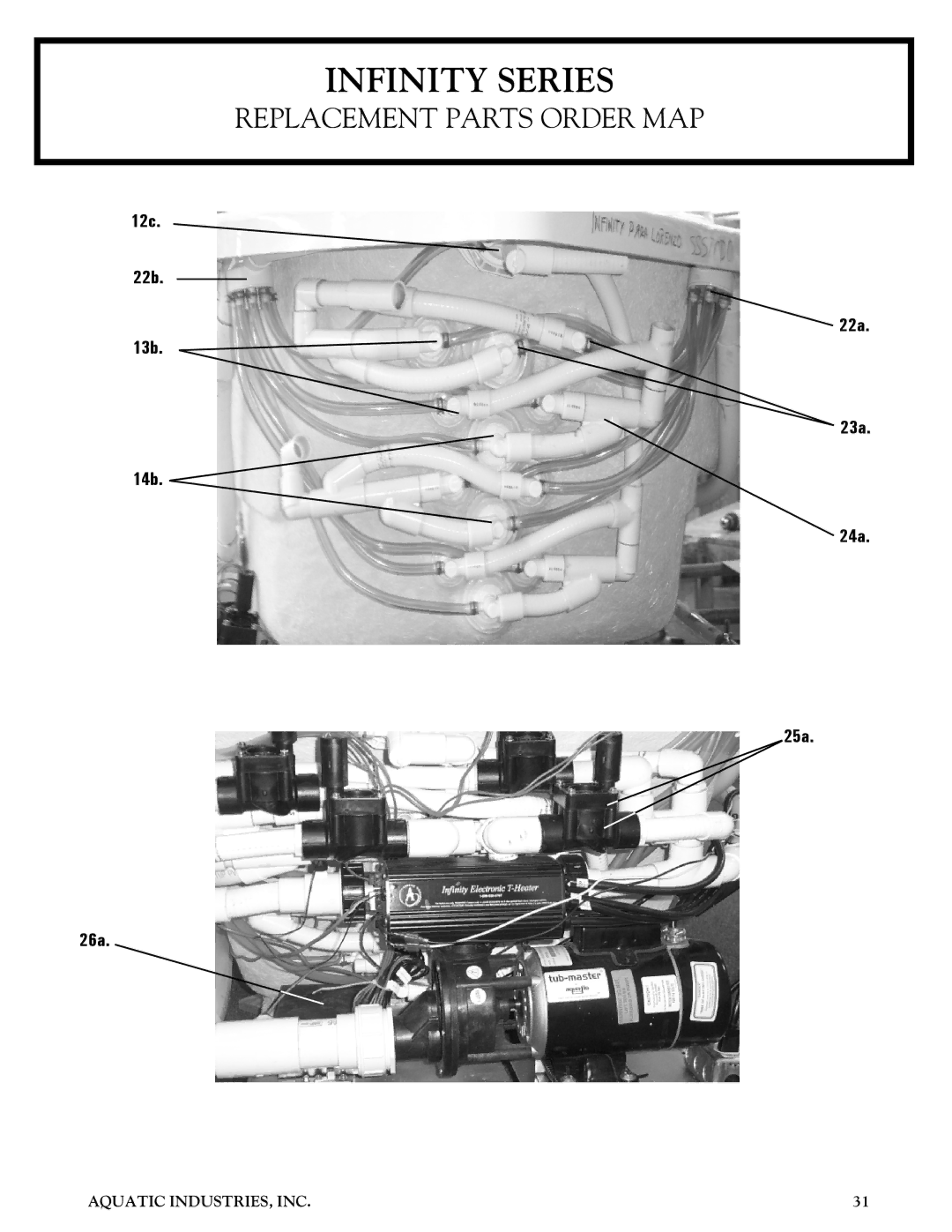 Aquatic Infinity Series owner manual Replacement Parts Order MAP 