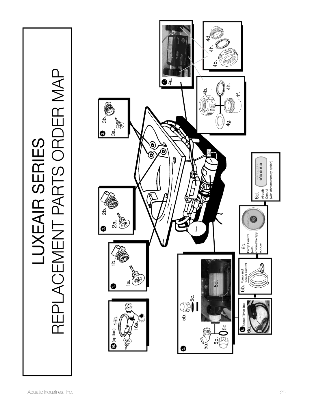 Aquatic LuxeAir Series owner manual Luxeair Series Replacement Parts Order Map 