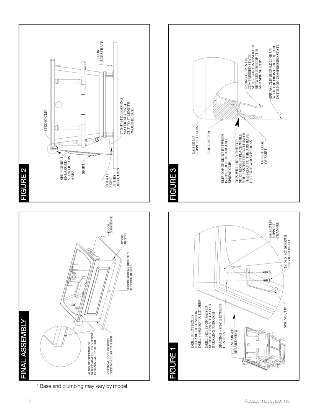 Aquatic SYMPHONY SERIES specifications Base and plumbing may vary by model Aquatic Industries, Inc 