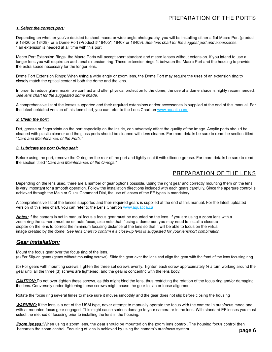 Aquatica EOS 1Ds MK III manual Preparation of the Ports, Preparation of the Lens, Select the correct port, Clean the port 
