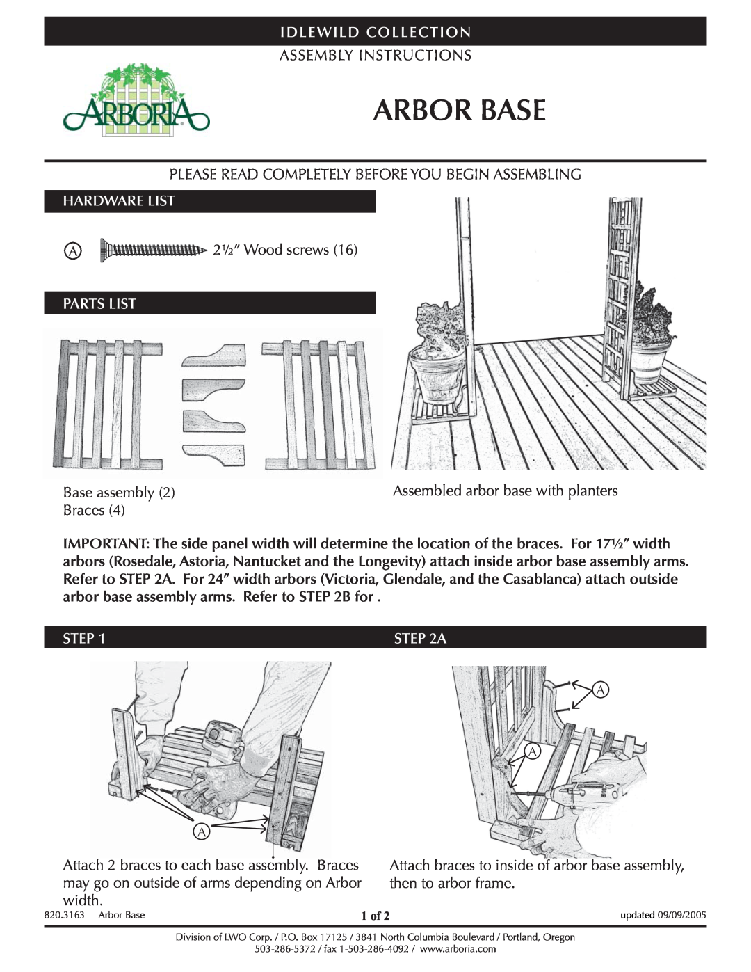 Arboria Arbor Base manual Idlewild Collection, Hardware List, Parts List, Step 
