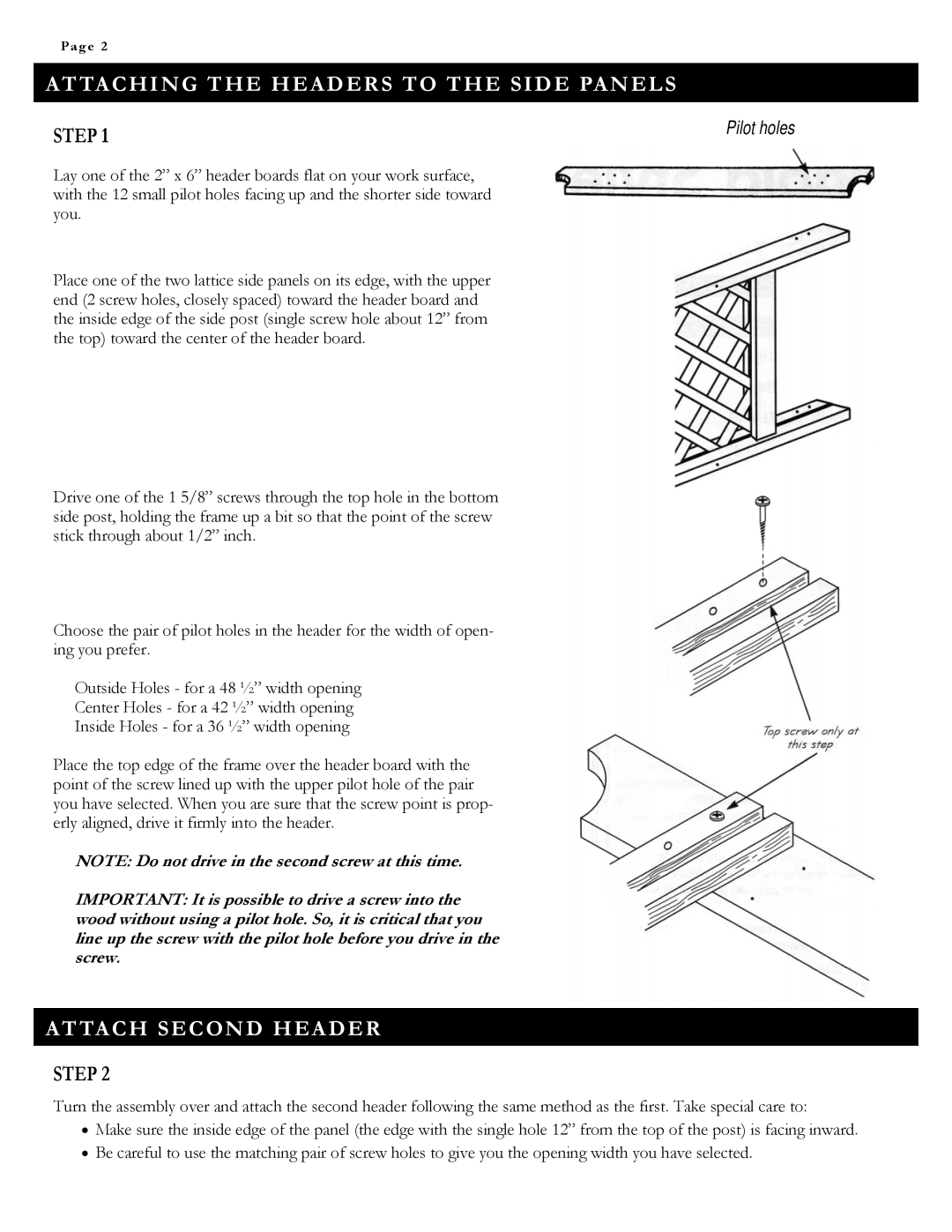 Arboria Cascadia Arbor manual Attaching the Headers to the Side Panels, Attach Second Header, Step 